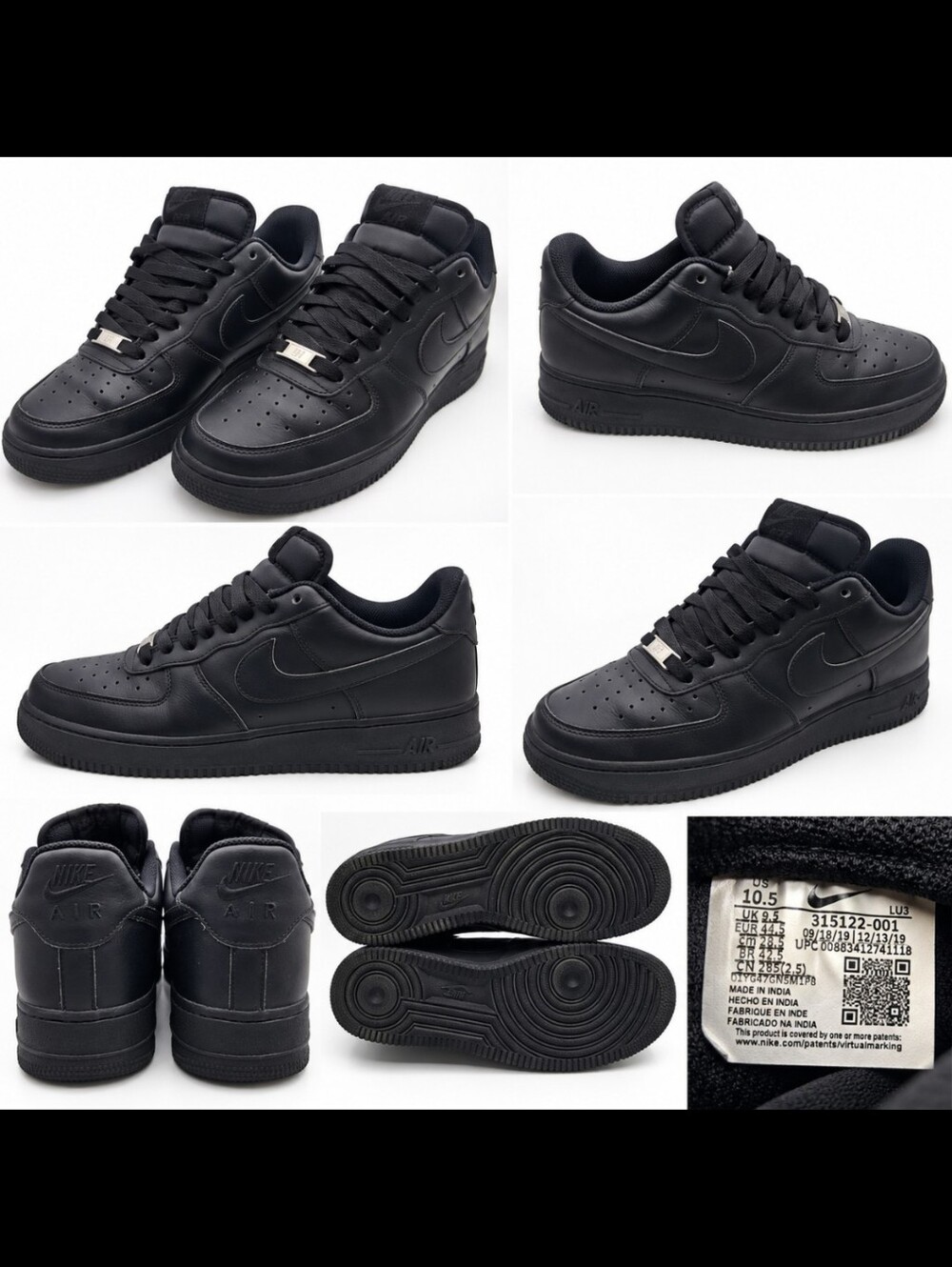 Nike Air Force 1 Low ’07 Triple Black Men’s Size 10.5